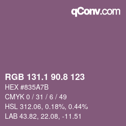 カラーコード: RGB 131.1 90.8 123 | qconv.com