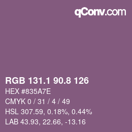 カラーコード: RGB 131.1 90.8 126 | qconv.com