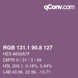 カラーコード: RGB 131.1 90.8 127 | qconv.com