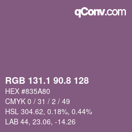 カラーコード: RGB 131.1 90.8 128 | qconv.com