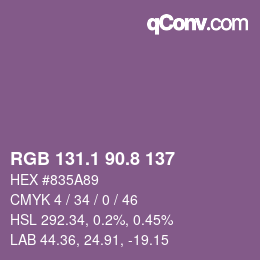 カラーコード: RGB 131.1 90.8 137 | qconv.com