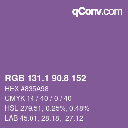 カラーコード: RGB 131.1 90.8 152 | qconv.com