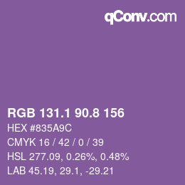 カラーコード: RGB 131.1 90.8 156 | qconv.com