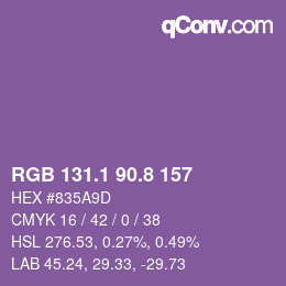 カラーコード: RGB 131.1 90.8 157 | qconv.com