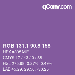 カラーコード: RGB 131.1 90.8 158 | qconv.com
