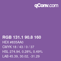 カラーコード: RGB 131.1 90.8 160 | qconv.com