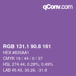 カラーコード: RGB 131.1 90.8 161 | qconv.com