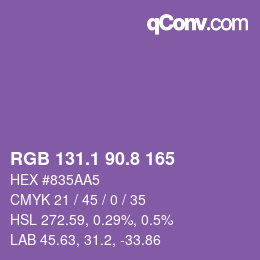 カラーコード: RGB 131.1 90.8 165 | qconv.com