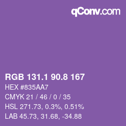 カラーコード: RGB 131.1 90.8 167 | qconv.com