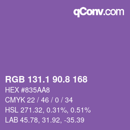 カラーコード: RGB 131.1 90.8 168 | qconv.com