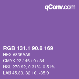 カラーコード: RGB 131.1 90.8 169 | qconv.com