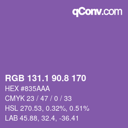 カラーコード: RGB 131.1 90.8 170 | qconv.com