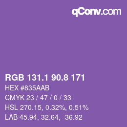 カラーコード: RGB 131.1 90.8 171 | qconv.com
