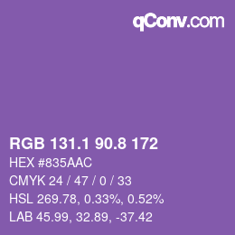 カラーコード: RGB 131.1 90.8 172 | qconv.com