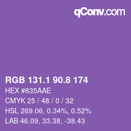 カラーコード: RGB 131.1 90.8 174 | qconv.com