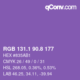 カラーコード: RGB 131.1 90.8 177 | qconv.com