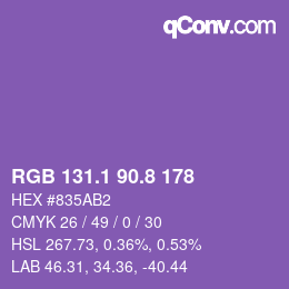 カラーコード: RGB 131.1 90.8 178 | qconv.com