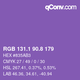 カラーコード: RGB 131.1 90.8 179 | qconv.com