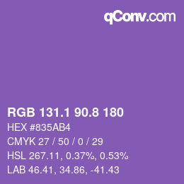カラーコード: RGB 131.1 90.8 180 | qconv.com