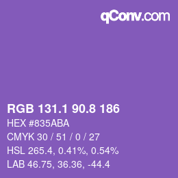 カラーコード: RGB 131.1 90.8 186 | qconv.com
