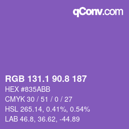 カラーコード: RGB 131.1 90.8 187 | qconv.com