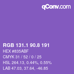 カラーコード: RGB 131.1 90.8 191 | qconv.com