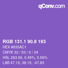 カラーコード: RGB 131.1 90.8 193 | qconv.com