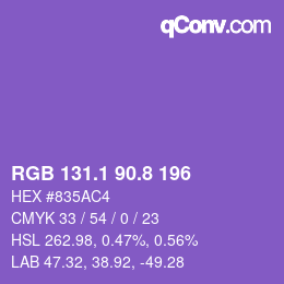 カラーコード: RGB 131.1 90.8 196 | qconv.com