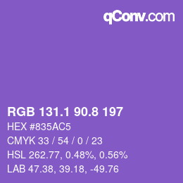 カラーコード: RGB 131.1 90.8 197 | qconv.com