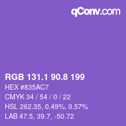 カラーコード: RGB 131.1 90.8 199 | qconv.com