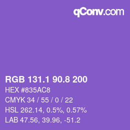 カラーコード: RGB 131.1 90.8 200 | qconv.com