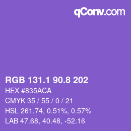 カラーコード: RGB 131.1 90.8 202 | qconv.com