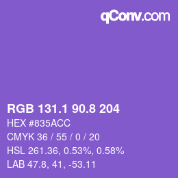 カラーコード: RGB 131.1 90.8 204 | qconv.com