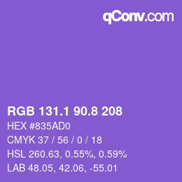 カラーコード: RGB 131.1 90.8 208 | qconv.com