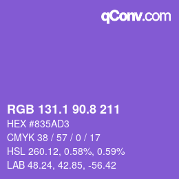 カラーコード: RGB 131.1 90.8 211 | qconv.com
