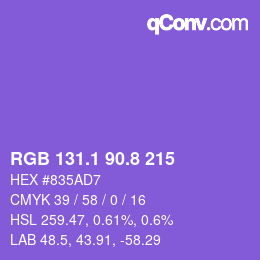 カラーコード: RGB 131.1 90.8 215 | qconv.com