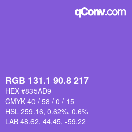 カラーコード: RGB 131.1 90.8 217 | qconv.com