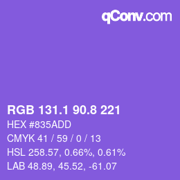 カラーコード: RGB 131.1 90.8 221 | qconv.com