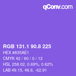 カラーコード: RGB 131.1 90.8 225 | qconv.com