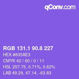 カラーコード: RGB 131.1 90.8 227 | qconv.com