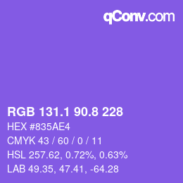 カラーコード: RGB 131.1 90.8 228 | qconv.com