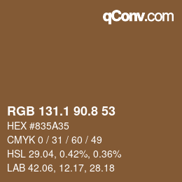 Color code: RGB 131.1 90.8 53 | qconv.com