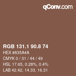 カラーコード: RGB 131.1 90.8 74 | qconv.com