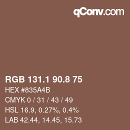 Color code: RGB 131.1 90.8 75 | qconv.com