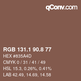 カラーコード: RGB 131.1 90.8 77 | qconv.com