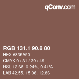 Color code: RGB 131.1 90.8 80 | qconv.com