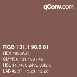 Color code: RGB 131.1 90.8 81 | qconv.com