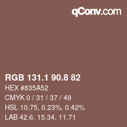 カラーコード: RGB 131.1 90.8 82 | qconv.com