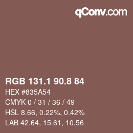 カラーコード: RGB 131.1 90.8 84 | qconv.com