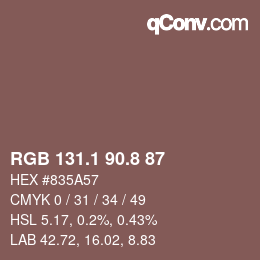 Color code: RGB 131.1 90.8 87 | qconv.com